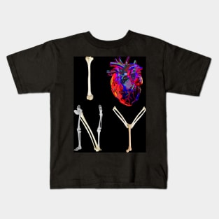 I bone NY - spooky version of I love New York with anatomical bones and art heart Kids T-Shirt